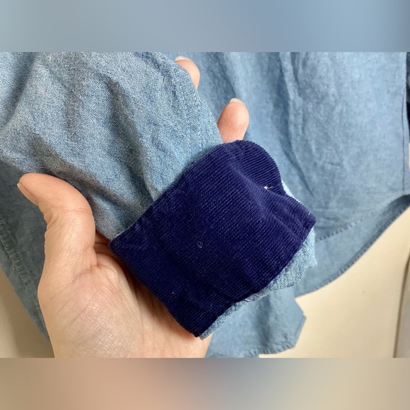 Vtg Whitney Lang Chambray Shirt Size 8 Corduroy Contrast Trim Relaxed Country - Picture 5 of 9